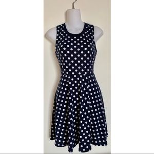 L’Amour Nanette Lepore | Navy & White Polka Dot Racerback Skater Dress Size XS